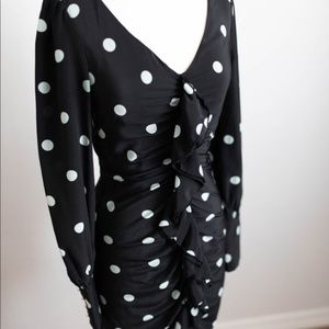 XS Zimmermann Long Sleeve Black Polka Dot Mini Dress Crepe de Chine 0